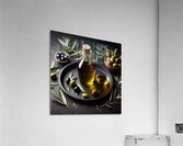 a bottle of extra virgin olive oil on a rustic ba 1714940180.9181 Acrylic Print