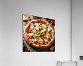 a delicious Italian salami cheese pizza over a wo Acrylic Print