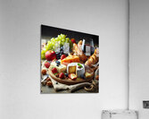 A wooden board with a variety of foods such as ch 1715187951.3367 Acrylic Print