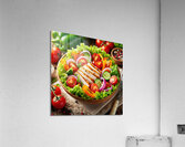 Chicken salad with tomato lettuce on wooden board 1715271953.3073 Acrylic Print