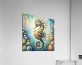 300 Mixed media painting of a whimsical seahorse. Acrylic Print
