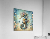 299 Mixed media painting of a whimsical seahorse. Acrylic Print
