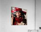 56 Elegant Woman in Red Hat and Scarf Acrylic Print