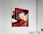 54 Elegant Woman in Red Hat and Scarf Acrylic Print