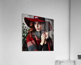 53 Elegant Woman in Red Hat and Scarf Acrylic Print
