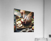 145 Cropped picture of hands cutting apple on cut Acrylic Print