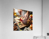142 Cropped picture of hands cutting apple on cut Acrylic Print