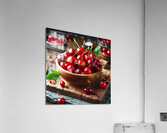 160 Red cherries on wooden board Acrylic Print