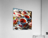 268 Two cups of red tea with cakes and sweets on Acrylic Print
