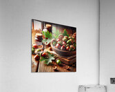 302 acorns and leaves on wooden table with copy s Acrylic Print