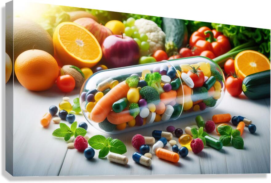 309 clear capsule overflowing with essential mult Canvas Print