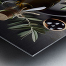 a bottle of extra virgin olive oil on a rustic ba 1714940180.9181 Metal print