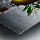 a bottle of extra virgin olive oil on a rustic ba 1714940173.2876 Metal print