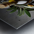 a bottle of extra virgin olive oil on a rustic ba 1714940215.3253 Metal print