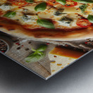 a delicious Italian salami cheese pizza over a wo Metal print