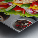 Chicken salad with tomato lettuce on wooden board 1715271954.6278 Metal print