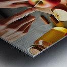 142 Cropped picture of hands cutting apple on cut Metal print