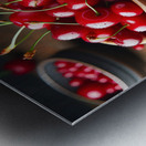 160 Red cherries on wooden board Metal print