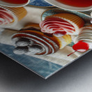 268 Two cups of red tea with cakes and sweets on Metal print