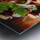 302 acorns and leaves on wooden table with copy s Metal print