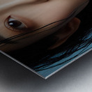 386 Women s red lipstick on blue background femin Metal print