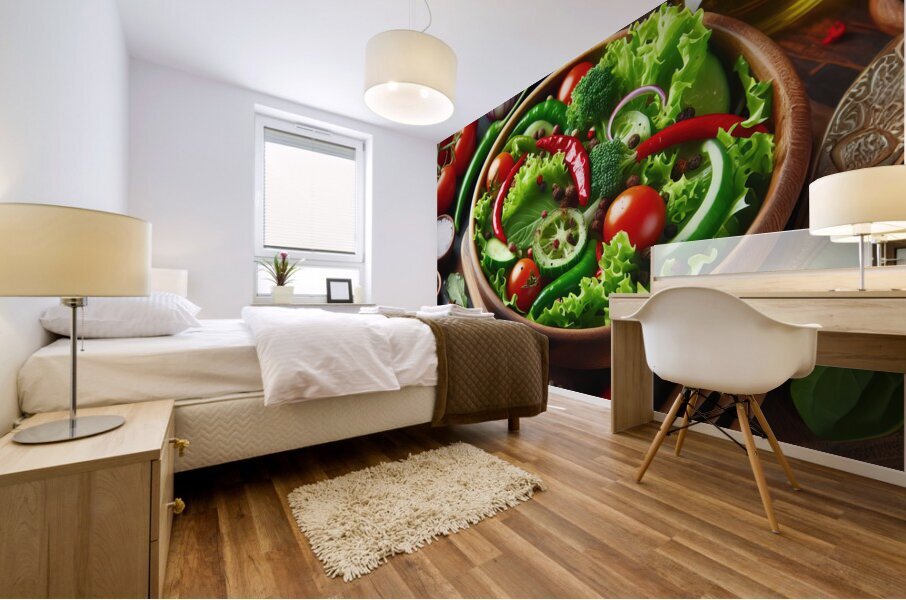 Healthy and natural onion tomato lettuce salad 10 Mural print