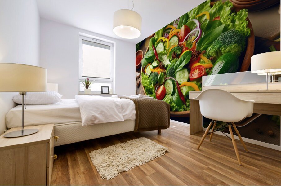 Healthy and natural onion tomato lettuce salad 8. Mural print