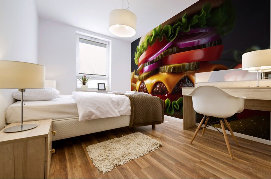 Hamburger french fries and drink on white 7 Mural print