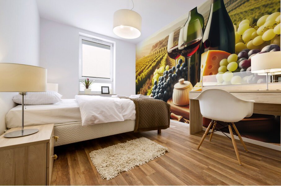 still life with wine and cheese 6 Mural print