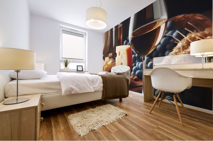 Cheese wine grapes on food composition in dark ke 1714825964.6358 Mural print