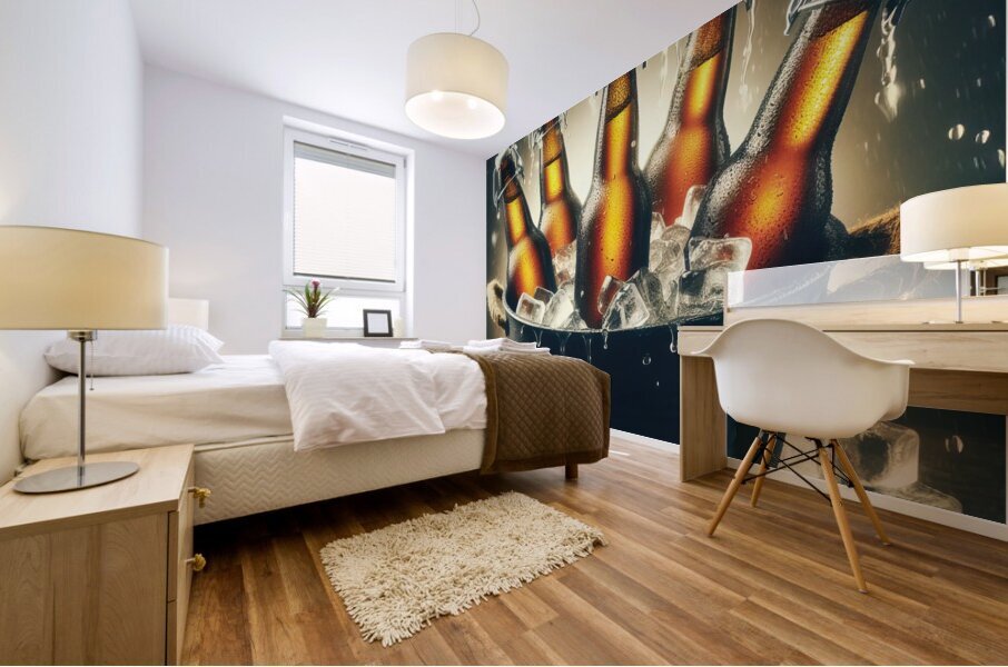 Metal bucket with beer bottles and ice cubes 14.j Mural print