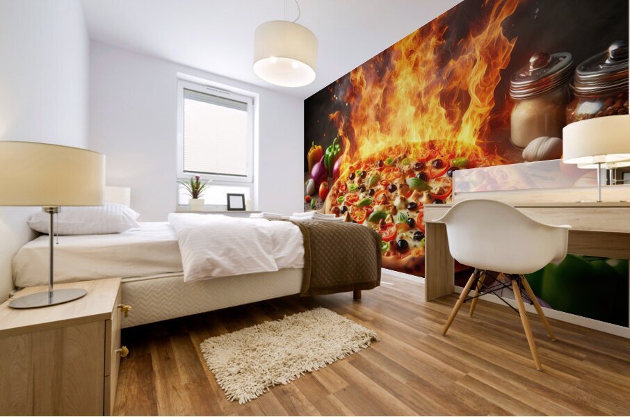 a delicious Italian salami cheese pizza over a wo 1715098744.2811 Mural print