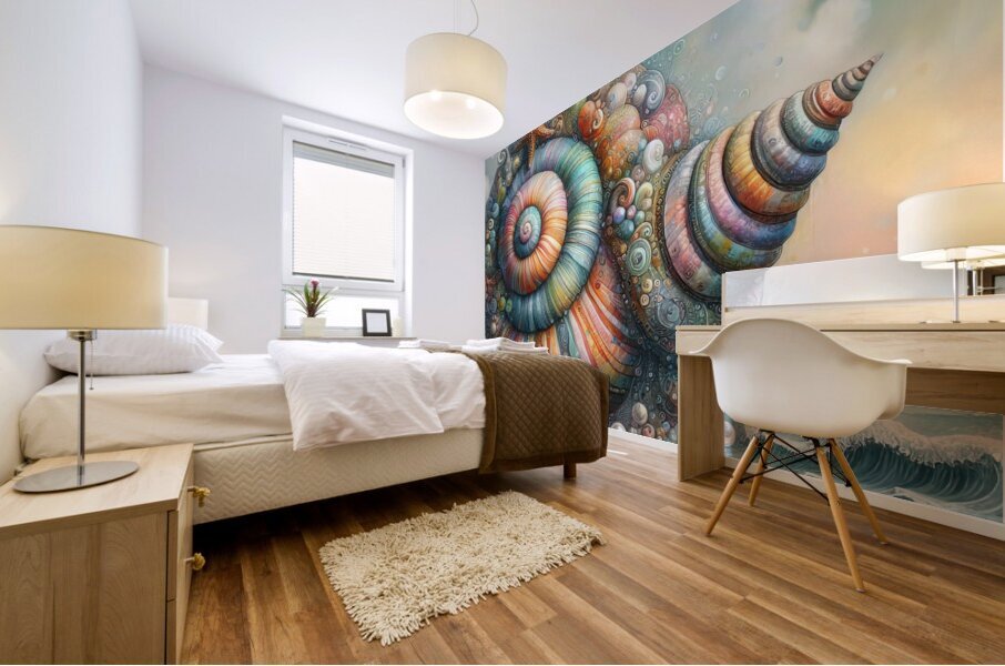 311 Mixed madia painting of a whimsical sea shell Mural print