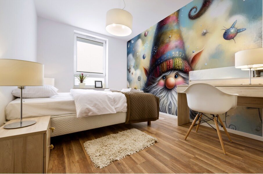 399 Mixed media painting of a whimsical nome Mural print