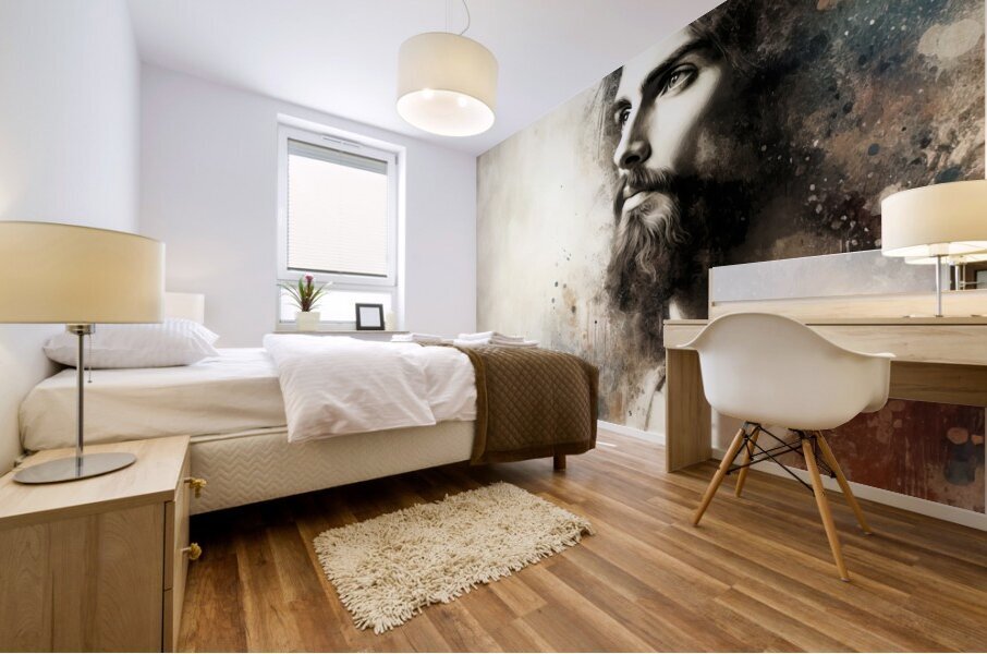 32 Portrait of Jesus Christ on abstract grunge ba Mural print