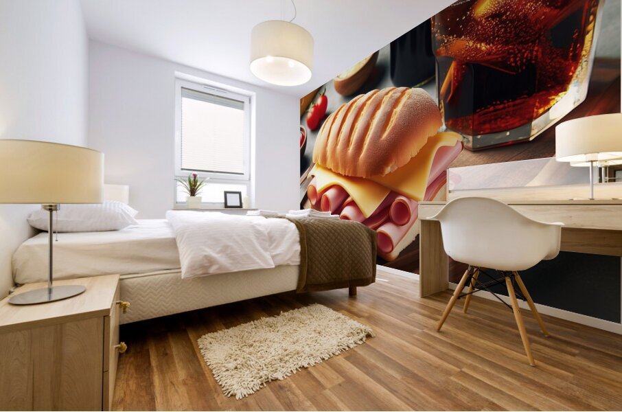 01 Sandwich bread tomato lettuce and yellow chees Mural print