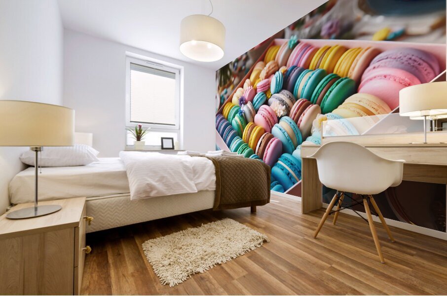 71 Assorted Colored Macaroons in Box Mural print