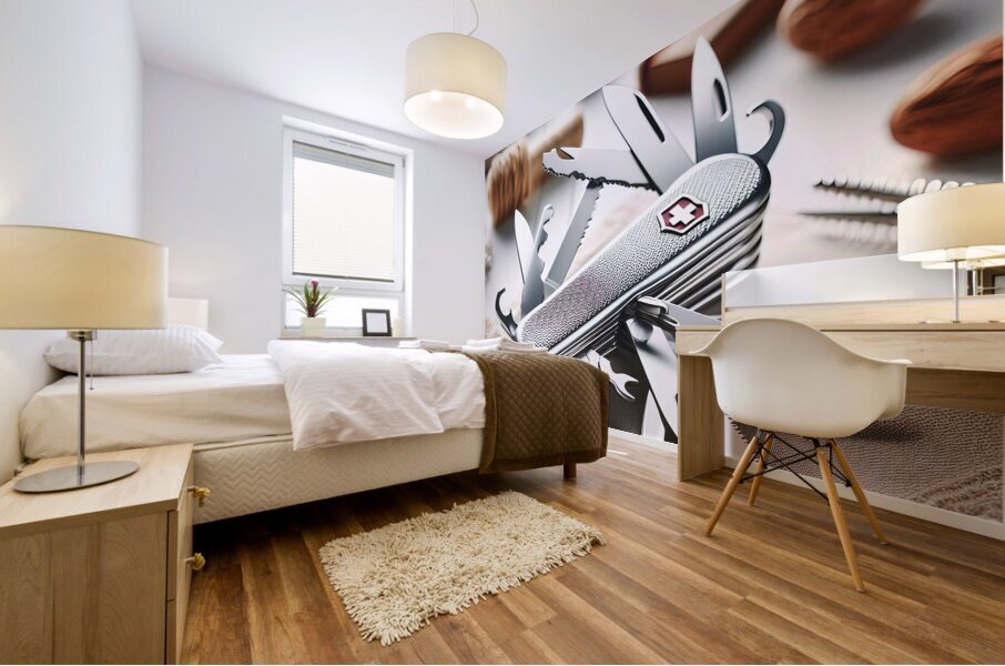 170 Swiss army knife on white table Mural print