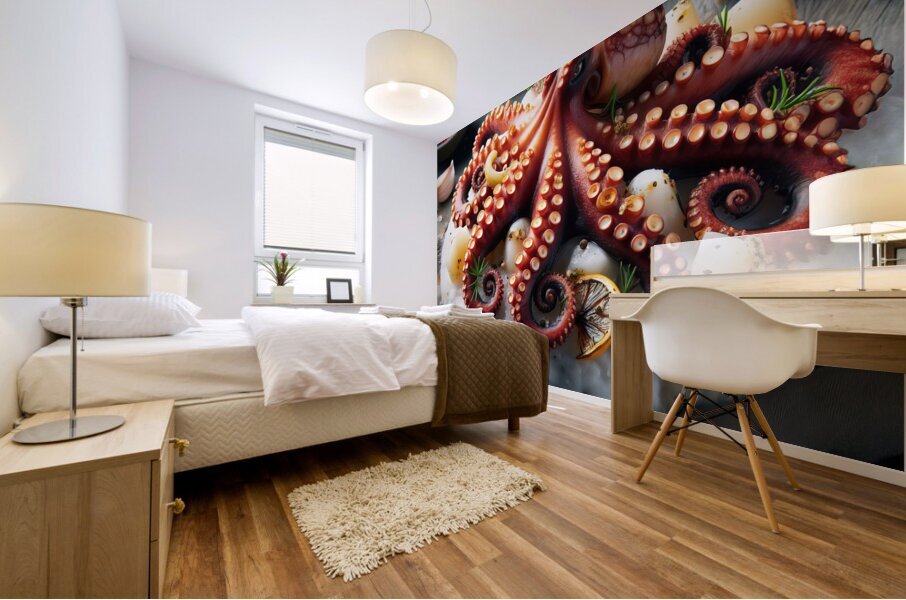 316 octopus cooked on white rock roasted octopus Mural print