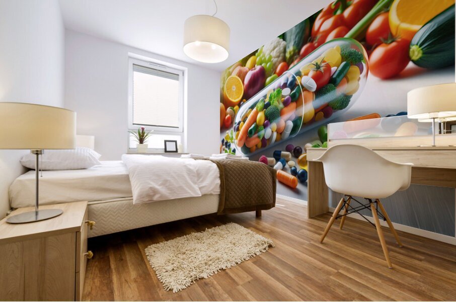309 clear capsule overflowing with essential mult Mural print