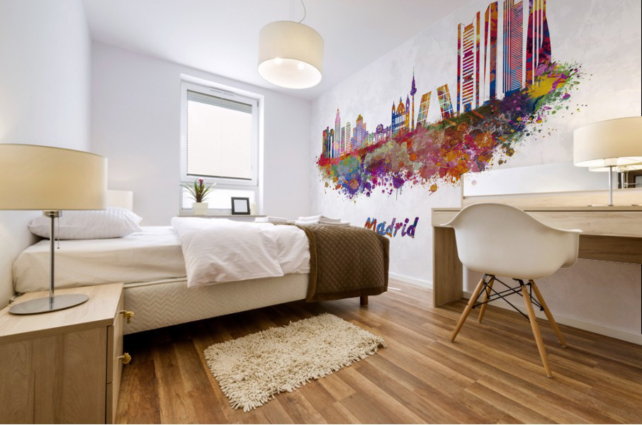 Madrid skyline in watercolor Mural print