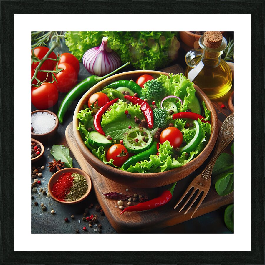 Healthy and natural onion tomato lettuce salad 10 Picture Frame print