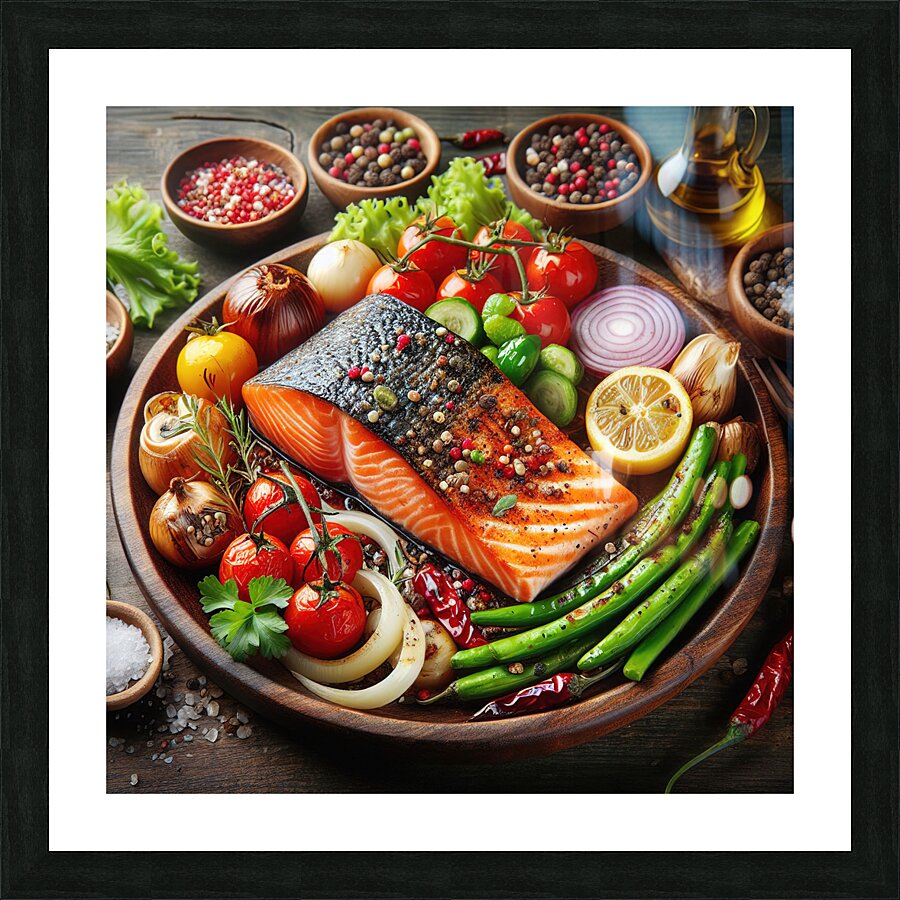 Salmon with vegetable garnish 2 Picture Frame print