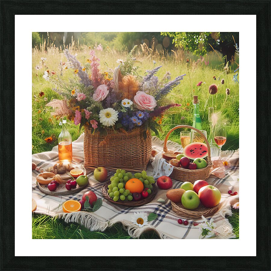 picnic basket in the countryside 1 Picture Frame print