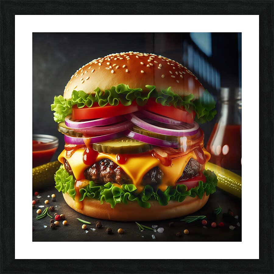 Hamburger french fries and drink on white 1 Picture Frame print