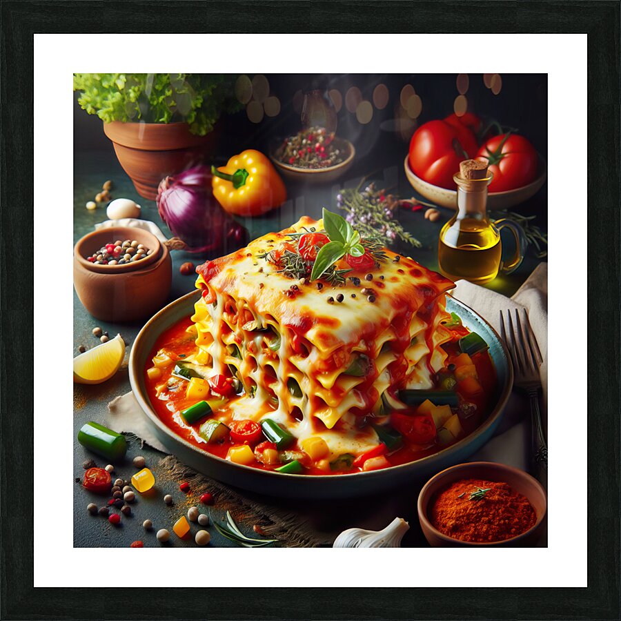 a plate of lasagna on a table with exquisite deco 1714414426.2011 Picture Frame print