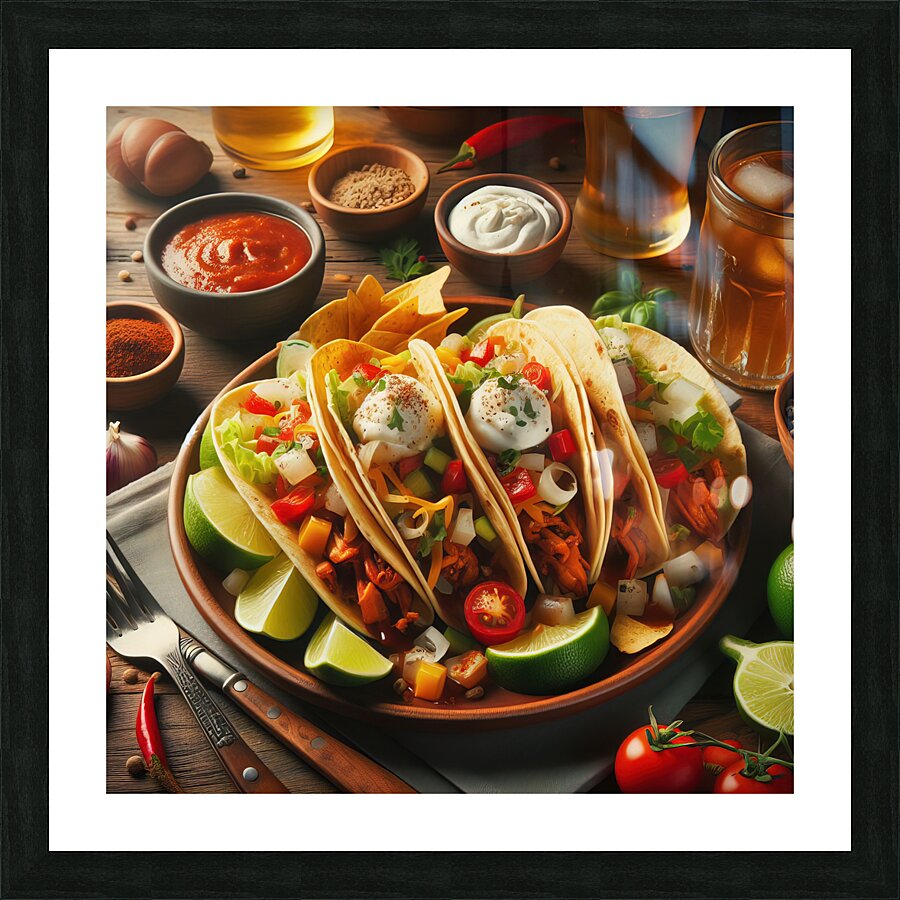 Delicious tacos on a plate placed on wooden table 1714682781.6397 Picture Frame print