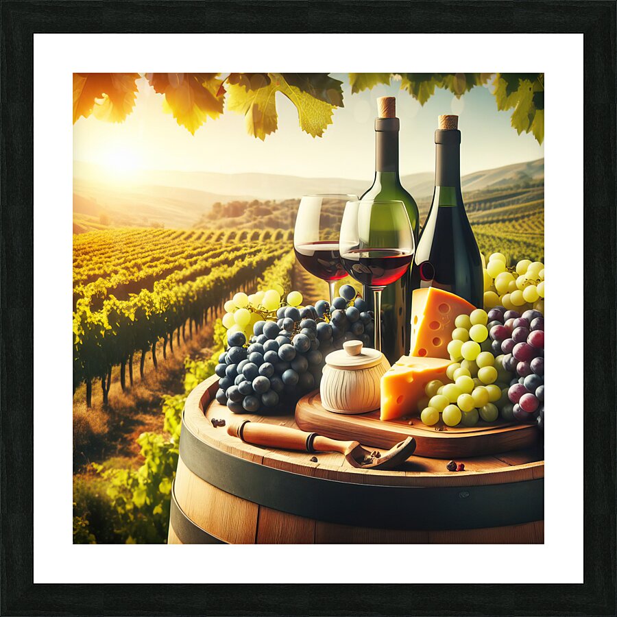 still life with wine and cheese 6 Picture Frame print