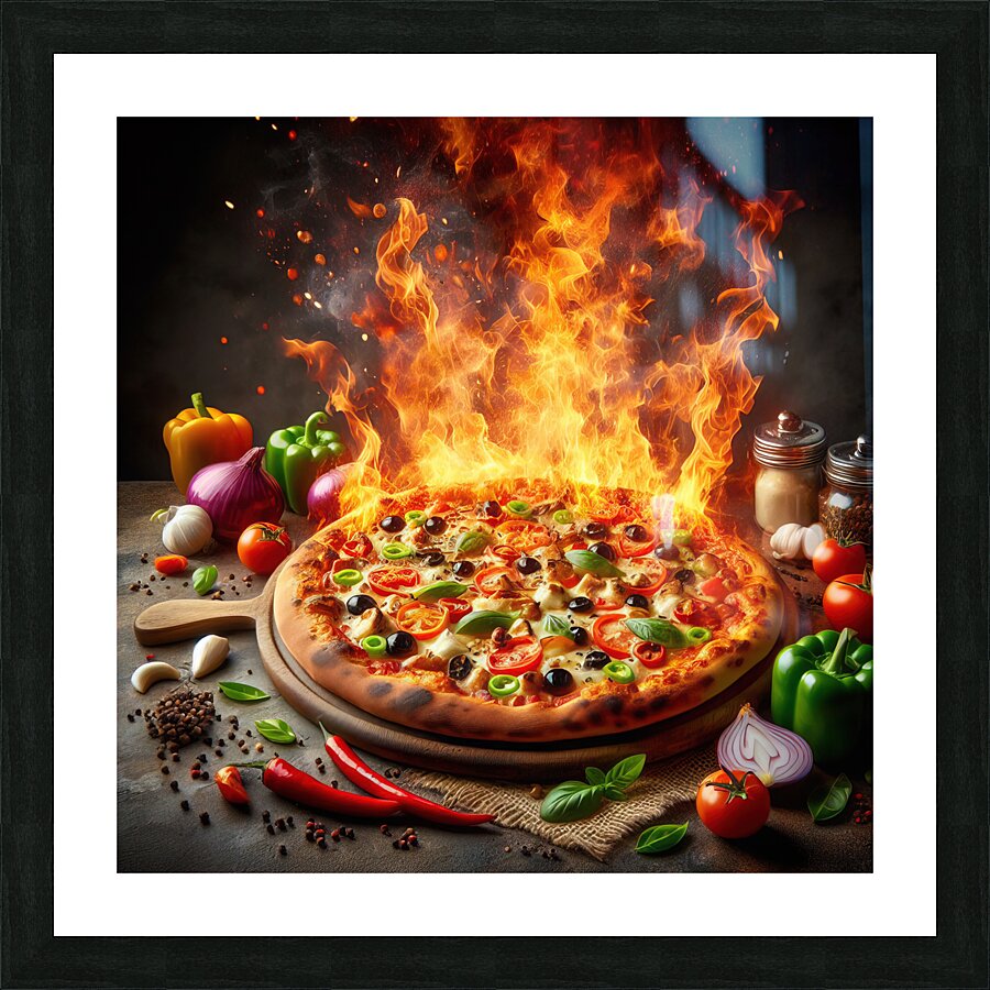 a delicious Italian salami cheese pizza over a wo 1715098744.2811 Picture Frame print