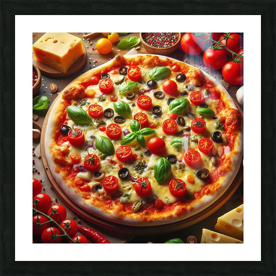 a delicious Italian salami cheese pizza over a wo 1715098777.1913 Picture Frame print